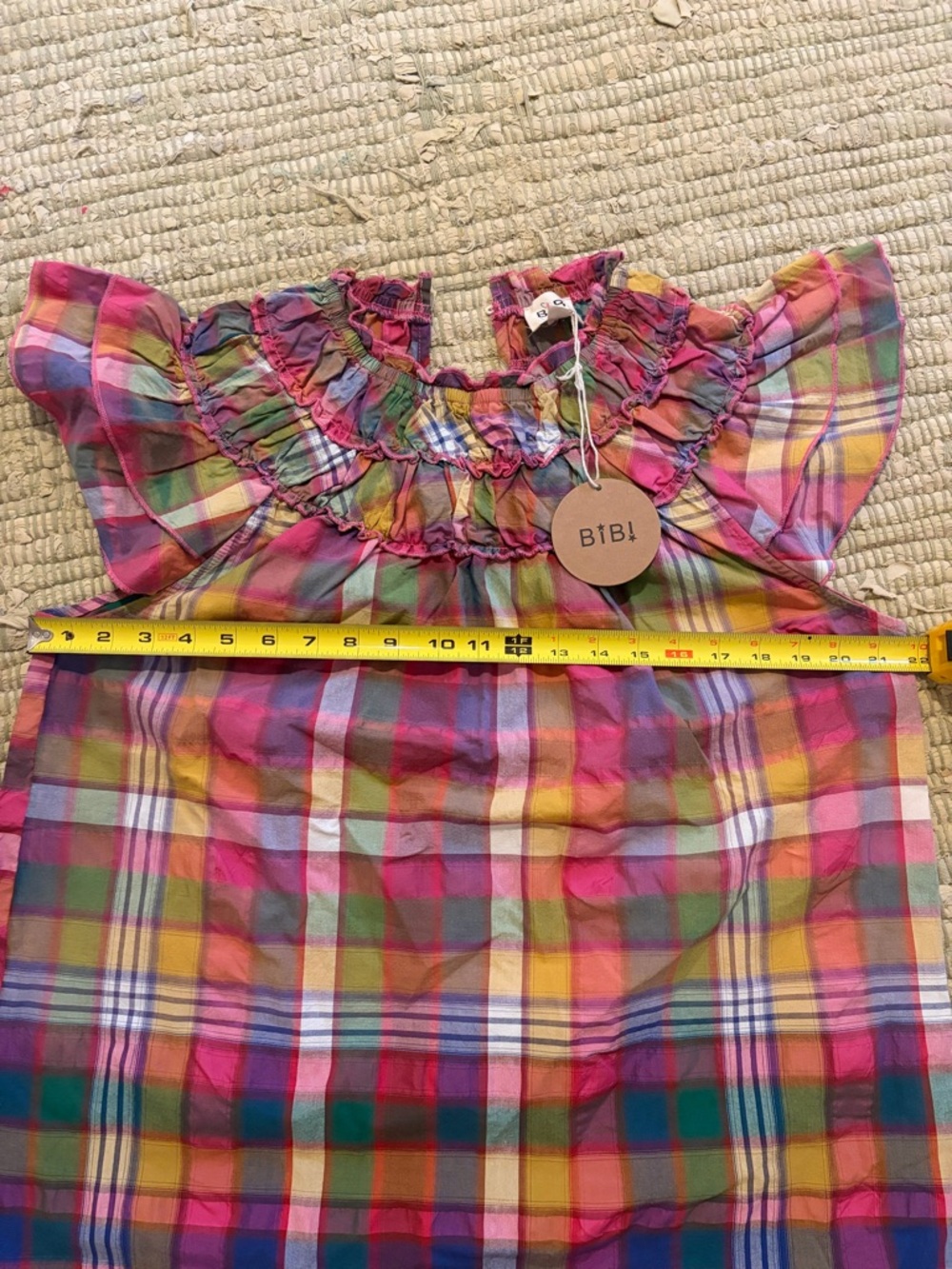 NWT BiB! Multicolor Plaid Ruffle Top Size M - Picture 3 of 4